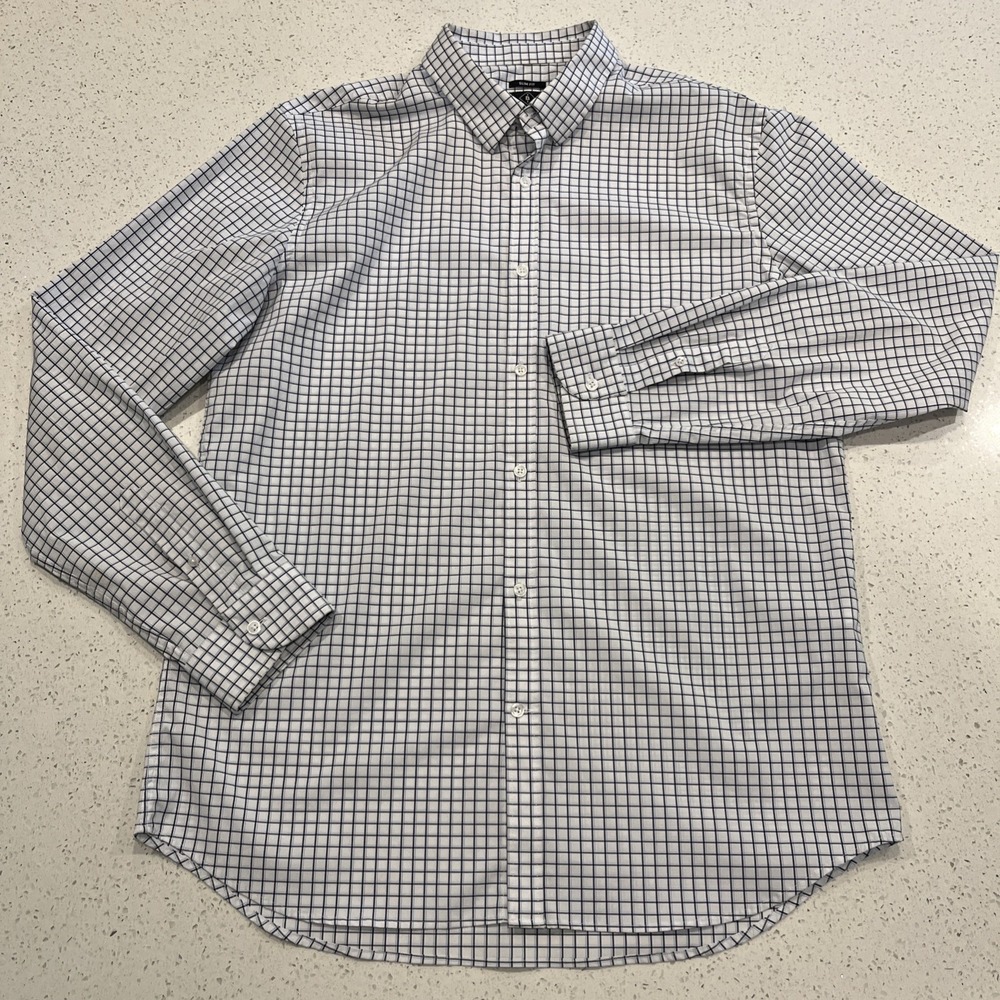 Bluffworks‎ Zenith Dress Shirt Men XLT Tall White Blue Check Slim Fit